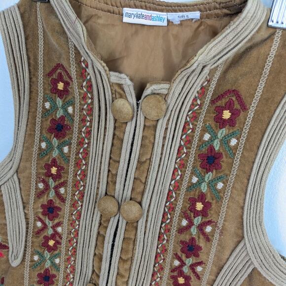 Y2K Mary Kate Ashley Vest Girls 7 Tan Boho Embroidered Hippie Brown Vintage